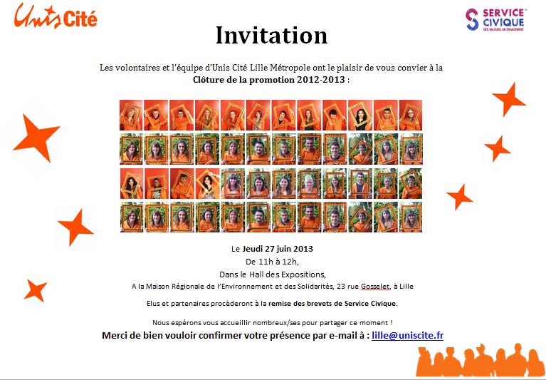 Cérémonie de Clôture Service Civique Unis Cité Lille Métropole Promotion 2012-2013