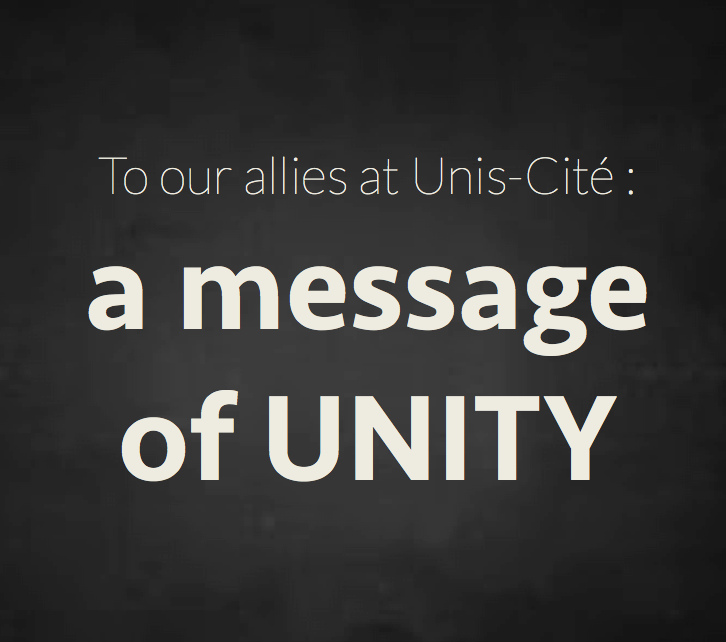 « To our allies at Unis-Cite: a message of unity »