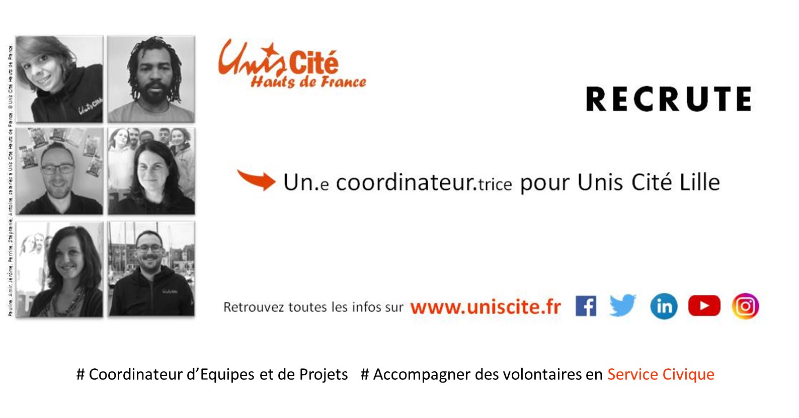 Unis-Cité Lille recherche Un/Une COORDINATEUR/TRICE d’équipes et de projets